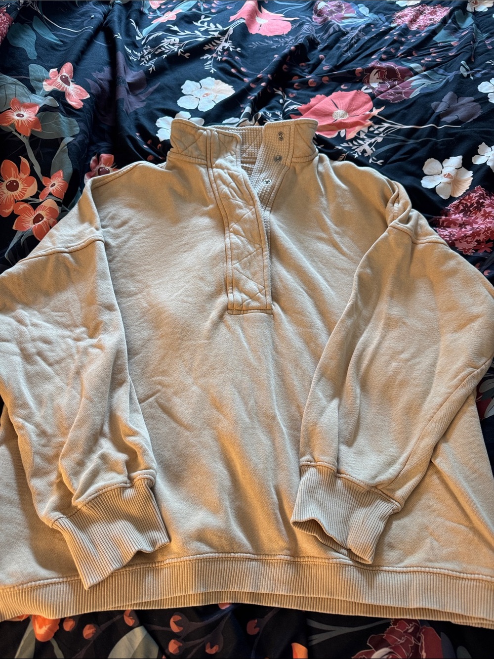 Aerie Cream Quarter-button Pullover Sweatshirt